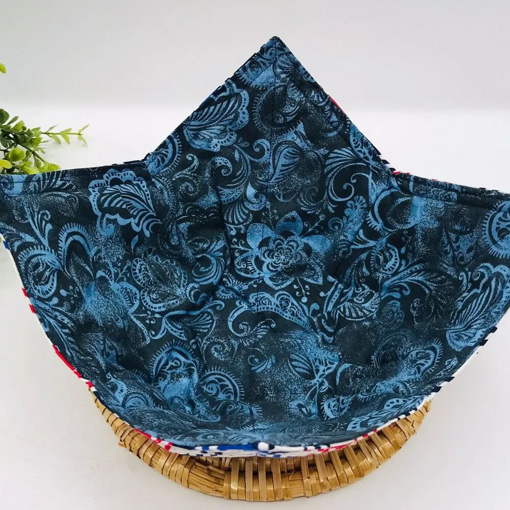 Microwave Soup Bowl Cozy Holder, Reversible, Red, White, Blue, Patriotic July 4